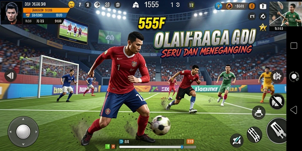 Screenshot 555F menampilkan aksi seru dalam permainan olahraga.