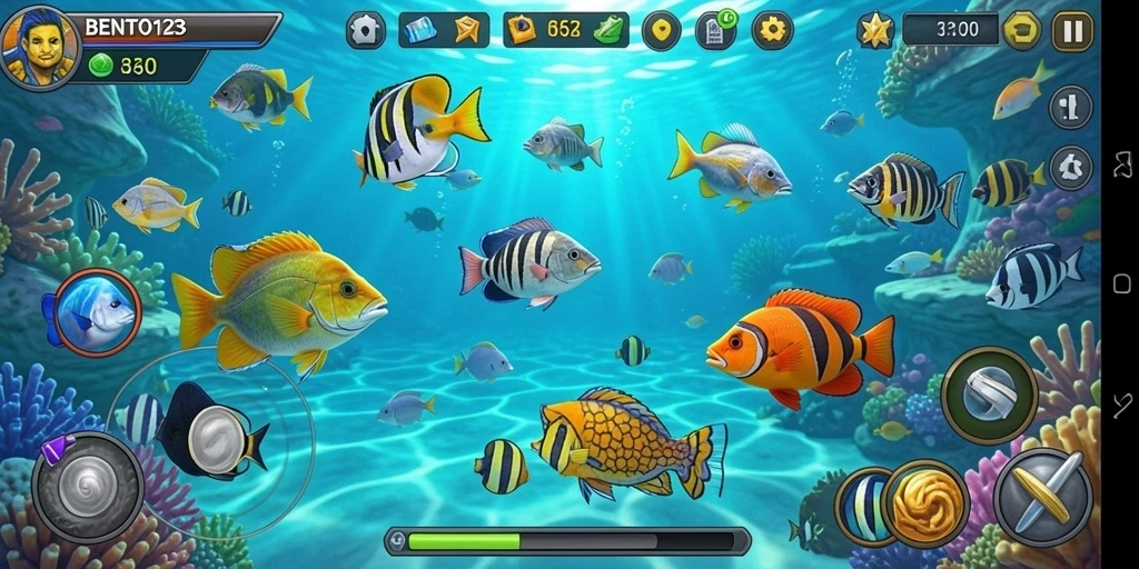 Tampilan gameplay BENTO123 dengan aksi menembak ikan yang seru.