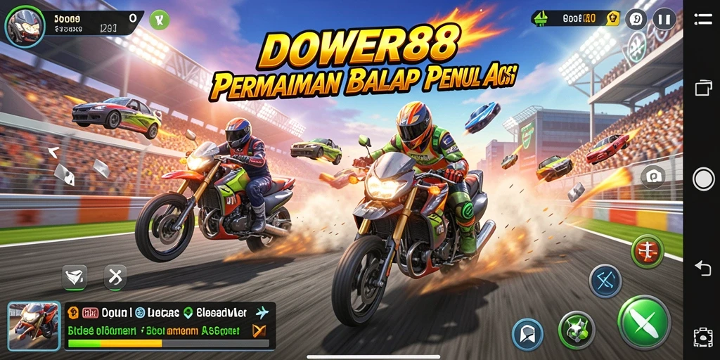 Tampilan gameplay DOWER88 dengan aksi balap yang mendebarkan.