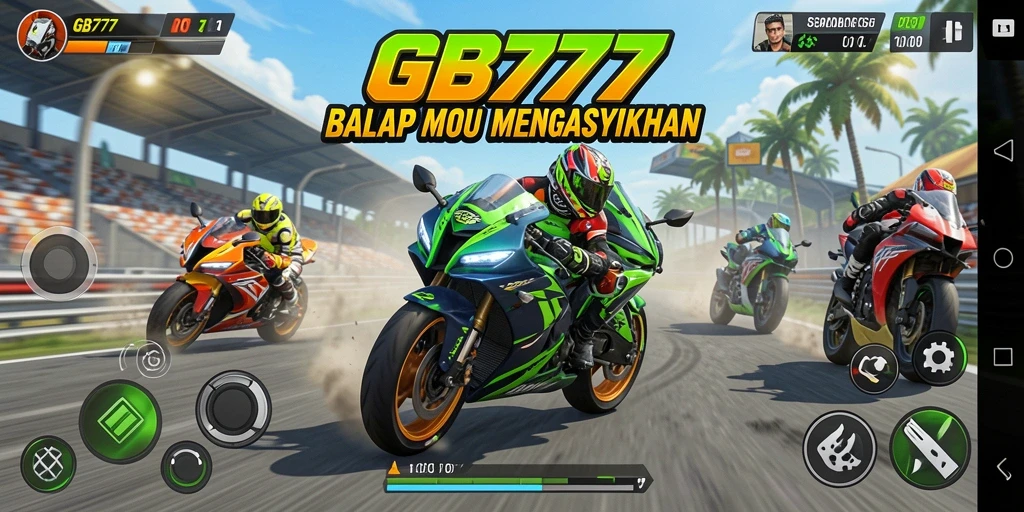 Screenshot GB777 menampilkan aksi balapan motor yang seru dan menegangkan.
