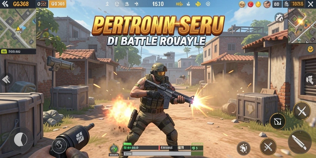 Tangkapan layar gameplay GG368 menampilkan pertempuran dramatis di medan tempur Battle Royale.
