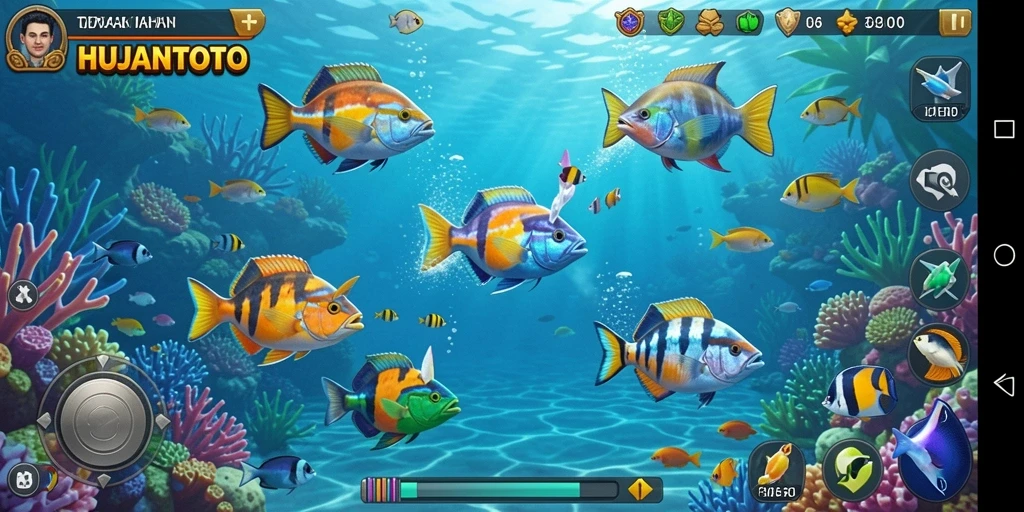 Tampilan menarik dari gameplay HUJANTOTO yang menampilkan aksi menembak ikan.