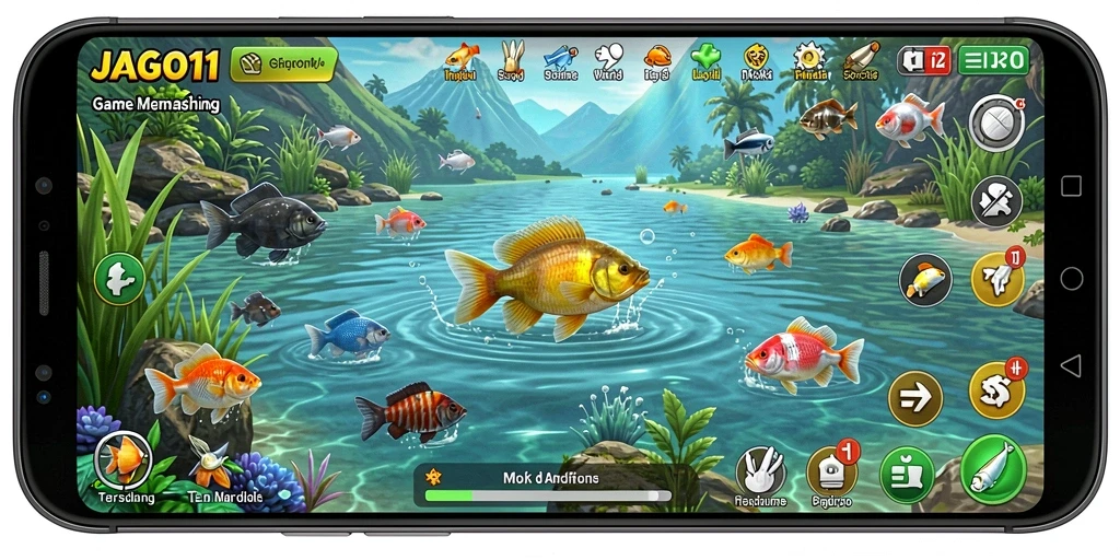 Gameplay JAGO11 yang seru menampilkan pengalaman memancing yang mendebarkan.
