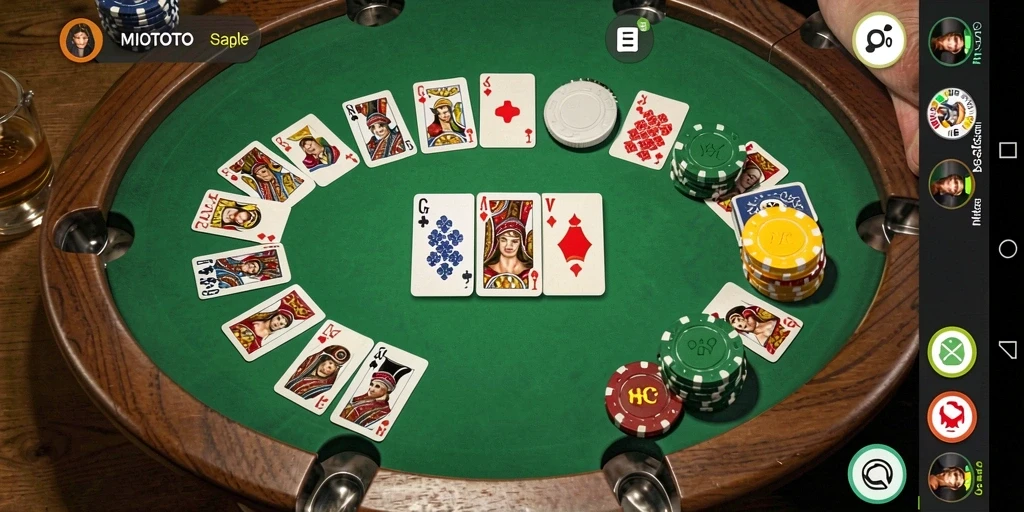 Tampilan gameplay menarik game Gaple MIOTOTO dengan kartu dan papan permainan.
