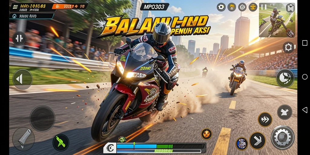 Screenshot MPO303 menampilkan aksi balapan motor yang mendebarkan.