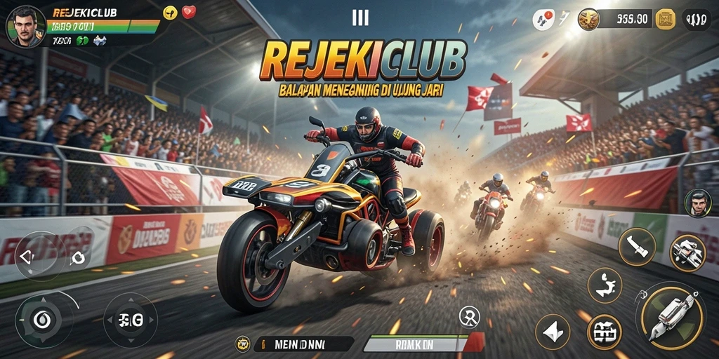 Screenshot dari gameplay seru di REJEKICLUB, menunjukkan balapan yang mendebarkan.