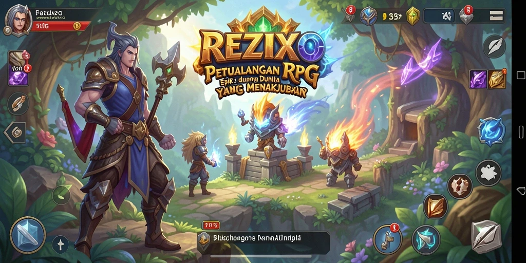 Tangkapan layar gameplay <strong>REZIXO</strong> yang menunjukkan pertarungan yang seru dan grafis menawan.