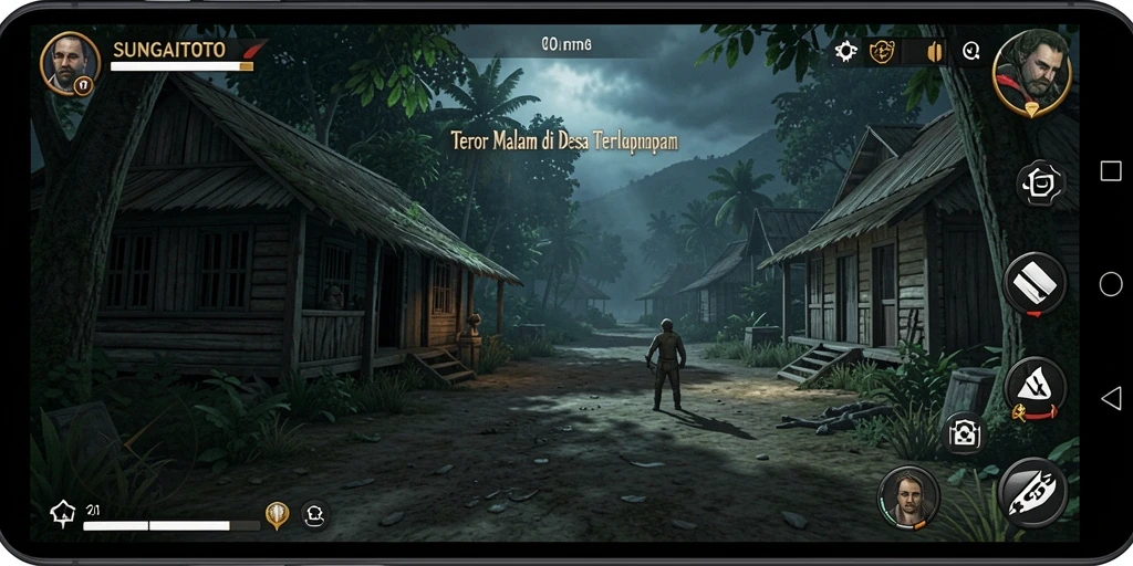 Gameplay SUNGAITOTO menampilkan suasana mencekam dengan elemen horror yang kuat.