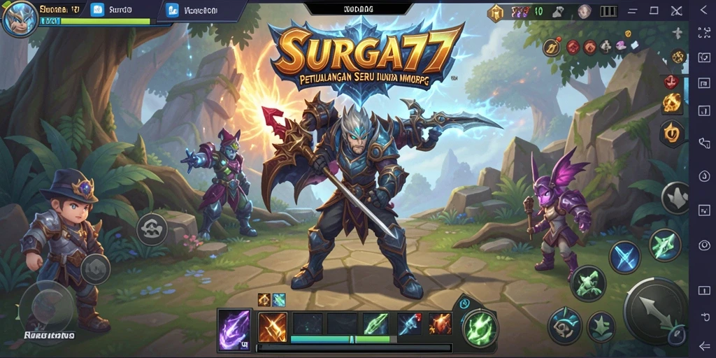 Tampilan gameplay seru di SURGA77 dengan karakter bertarung di medan tempur.