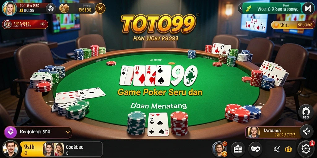 Screenshot utama TOTO99 menampilkan suasana seru permainan poker online.