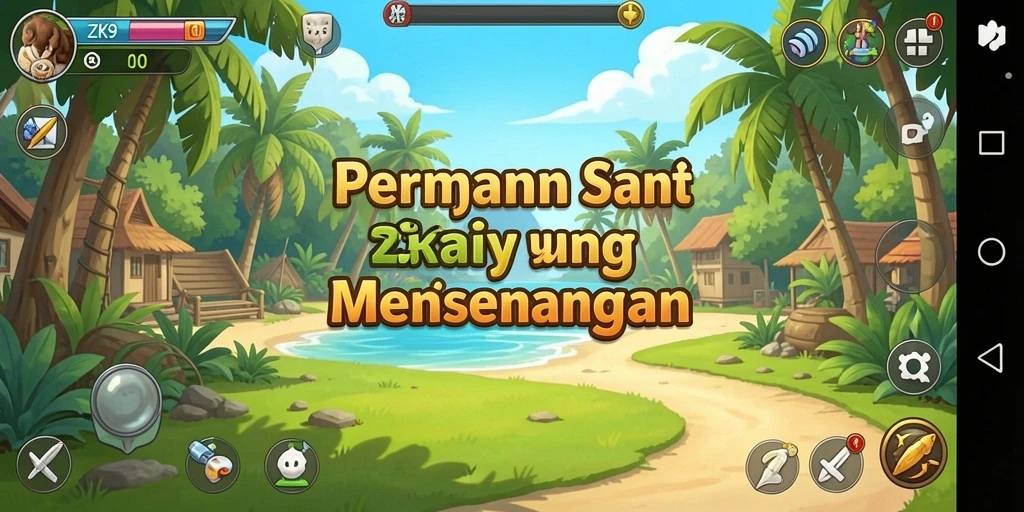 Tampilan gameplay ZK9 yang penuh warna dan menghibur.