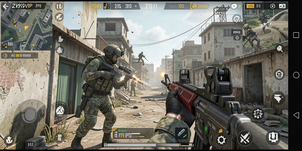 Screenshot gameplay ZK9VIP yang menunjukkan aksi tembak menembak yang seru.